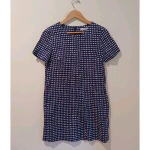 Marimekko Kora Navy Blue Cotton Blend Short Sleeves Dress Dot Pattern Size 34/S